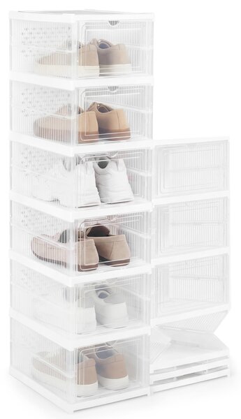 Costway Set di 2 organizzatore scarpe 6 livelli scatole pieghevoli, Deposito scarpe portatile per ingresso e soggiorno Trasparente