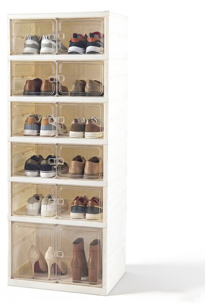 Costway Scarpiera pieghevole a 6 ripiani con porta magnetica trasparente, Portascarpe scatole per scarpe per ingresso camera da letto Bianco