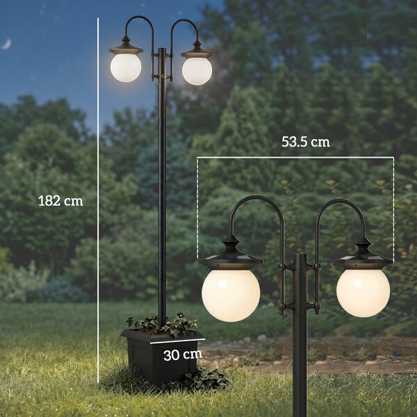 Outsunny Lampione Solare da Giardino da Esterno con Fioriera 2 Testate Impermeabile IP44 Accensione/Spegnimento Automatico Altezza Regolabile | Aosom Italy
