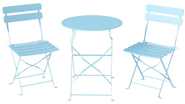 Outsunny Set bistro da giardino 3 pezzi pieghevole tavolo bistrot con 2 sedie seduta a listelli gambe doppia X azzurro chiaro | Aosom Italy