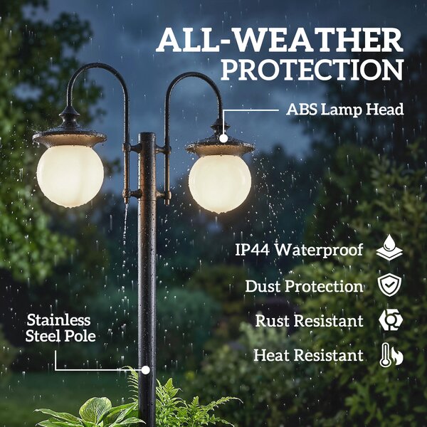 Outsunny Lampione Solare da Giardino da Esterno con Fioriera 2 Testate Impermeabile IP44 Accensione/Spegnimento Automatico Altezza Regolabile | Aosom Italy