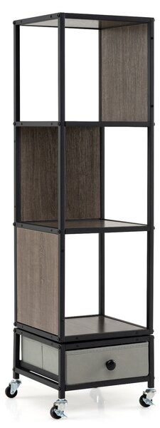 Costway Libreria girevole a 360° su ruote con cassetto in tessuto rimovibile, Libreria angolare 4 ripiani per soggiorno camera da letto ufficio Grigio
