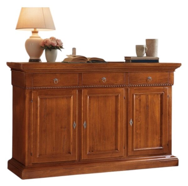 Mobili 2g - credenza 3 porte in legno noce arte povera 190x50x111 (604)