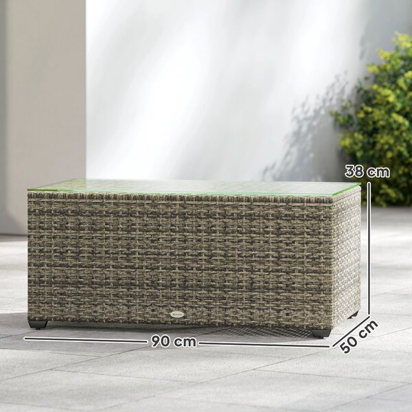 Outsunny Tavolino da giardino, tavolino d'appoggio in resina intrecciata con piano in vetro temperato, 90 x 50 x 38 cm, grigio scuro | Aosom Italy