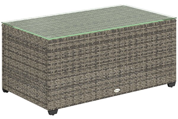 Outsunny Tavolino da giardino, tavolino d'appoggio in resina intrecciata con piano in vetro temperato, 90 x 50 x 38 cm, grigio scuro | Aosom Italy