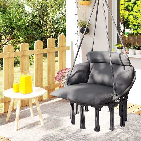 Outsunny Sedia sospesa con grande cuscino imbottito amaca poltrona sospesa con frange kit di sospensione 80 x 60 x 40 cm grigio scuro | Aosom Italy