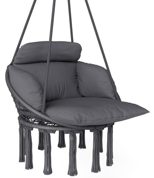 Outsunny Sedia sospesa con grande cuscino imbottito amaca poltrona sospesa con frange kit di sospensione 80 x 60 x 40 cm grigio scuro | Aosom Italy