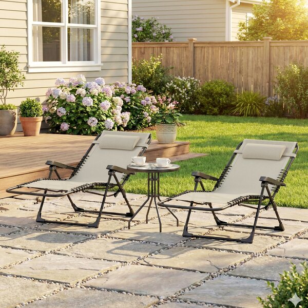 Outsunny Set da 2 lettini prendisole pieghevoli regolabili con poggiatesta in textilene, 90 x 65 x 112 cm, beige | Aosom Italy