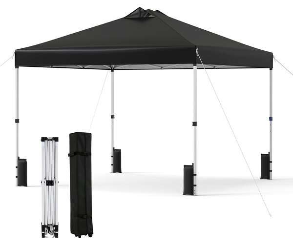 Costway Tenda a gazebo 3x3 m con installazione istantanea e tettuccio argento, Gazebo portatile completo di accessori per campeggio ed eventi Nero