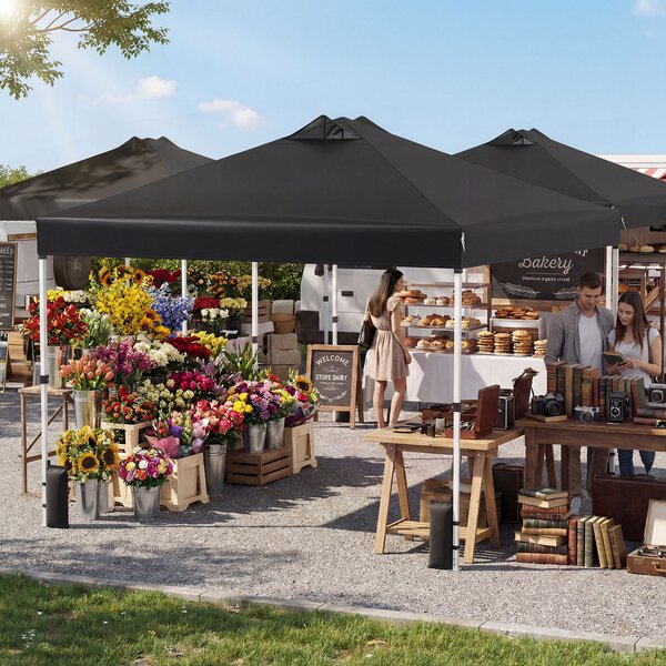 Costway Tenda a gazebo 3x3 m con installazione istantanea e tettuccio argento, Gazebo portatile completo di accessori per campeggio ed eventi Nero