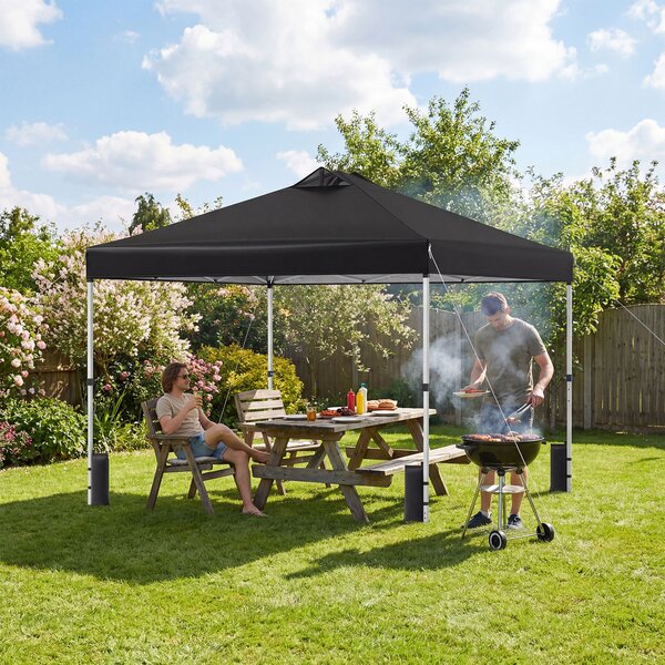 Costway Tenda a gazebo 3x3 m con installazione istantanea e tettuccio argento, Gazebo portatile completo di accessori per campeggio ed eventi Nero