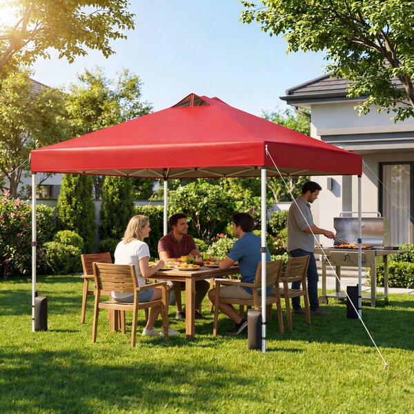 Costway Tenda a gazebo 3x3 m con installazione istantanea e tettuccio argento, Gazebo portatile completo di accessori per campeggio ed eventi Rosso
