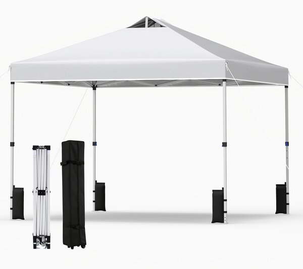 Costway Tenda a gazebo 3x3 m con installazione istantanea e tettuccio argento, Gazebo portatile completo di accessori per campeggio ed eventi Bianco