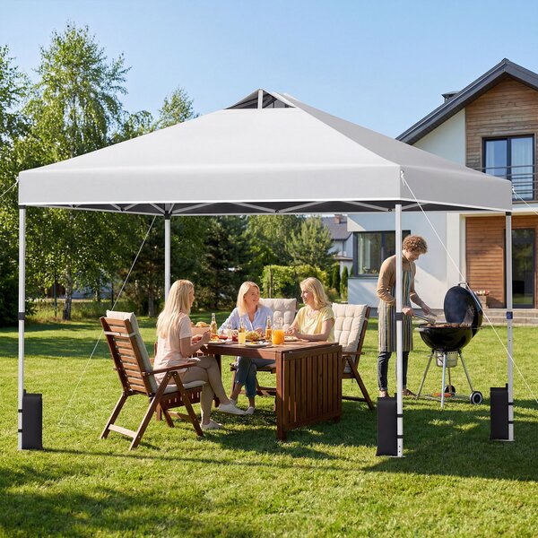 Costway Tenda a gazebo 3x3 m con installazione istantanea e tettuccio argento, Gazebo portatile completo di accessori per campeggio ed eventi Bianco