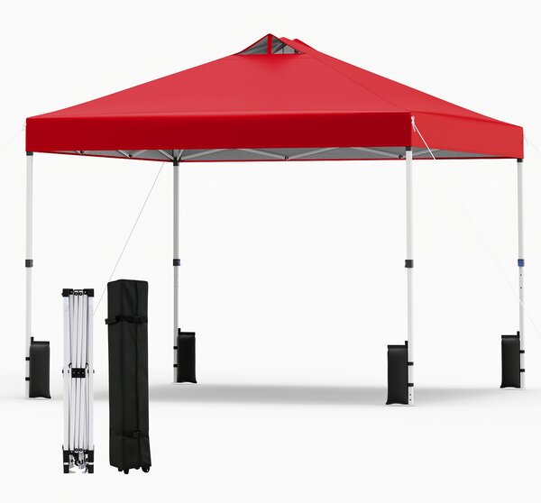 Costway Tenda a gazebo 3x3 m con installazione istantanea e tettuccio argento, Gazebo portatile completo di accessori per campeggio ed eventi Rosso