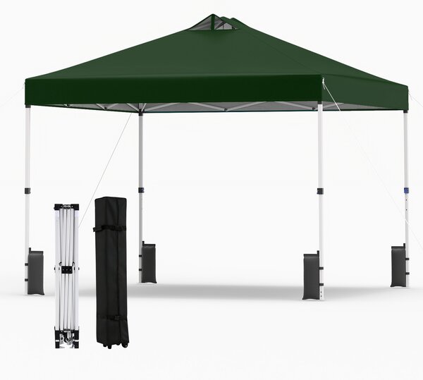 Costway Tenda a gazebo 3x3 m con installazione istantanea e tettuccio argento, Gazebo portatile completo di accessori per campeggio ed eventi Verde