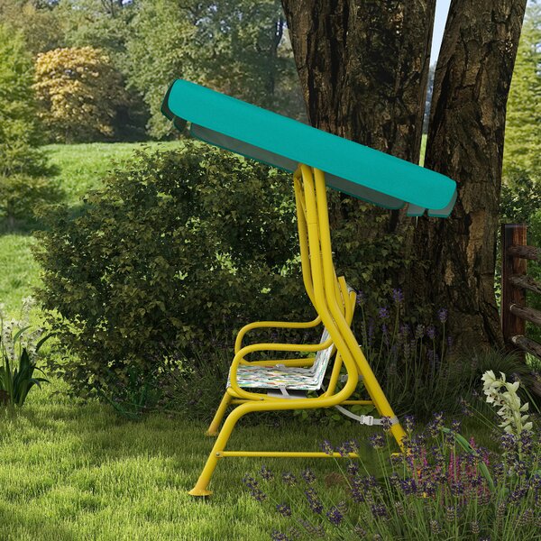 AIYAPLAY Altalena Hollywood per bambini 2 posti con tettuccio regolabile e cintura di sicurezza per 3-6 anni fino a 60 kg 112x75x120cm Verde | Aosom Italy