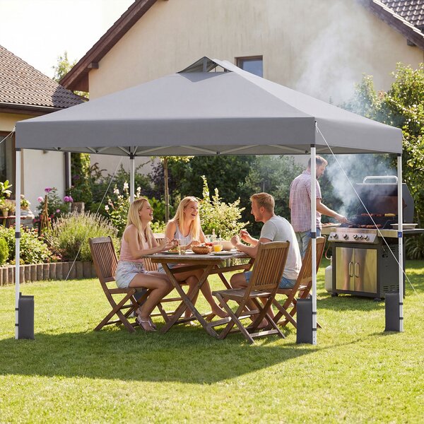 Costway Tenda a gazebo 3x3 m con installazione istantanea e tettuccio argento, Gazebo portatile completo di accessori per campeggio ed eventi Grigio
