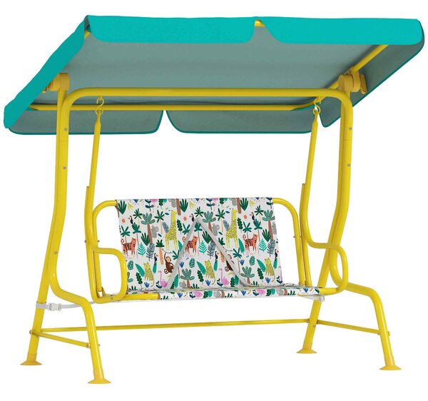 AIYAPLAY Altalena Hollywood per bambini 2 posti con tettuccio regolabile e cintura di sicurezza per 3-6 anni fino a 60 kg 112x75x120cm Verde | Aosom Italy