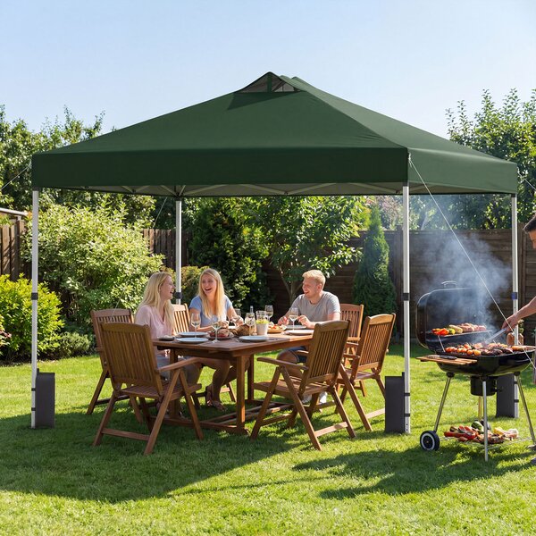 Costway Tenda a gazebo 3x3 m con installazione istantanea e tettuccio argento, Gazebo portatile completo di accessori per campeggio ed eventi Verde