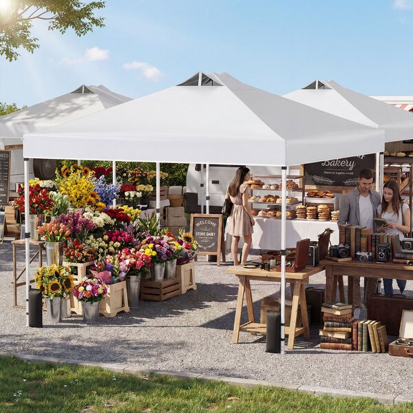 Costway Tenda a gazebo 3x3 m con installazione istantanea e tettuccio argento, Gazebo portatile completo di accessori per campeggio ed eventi Bianco