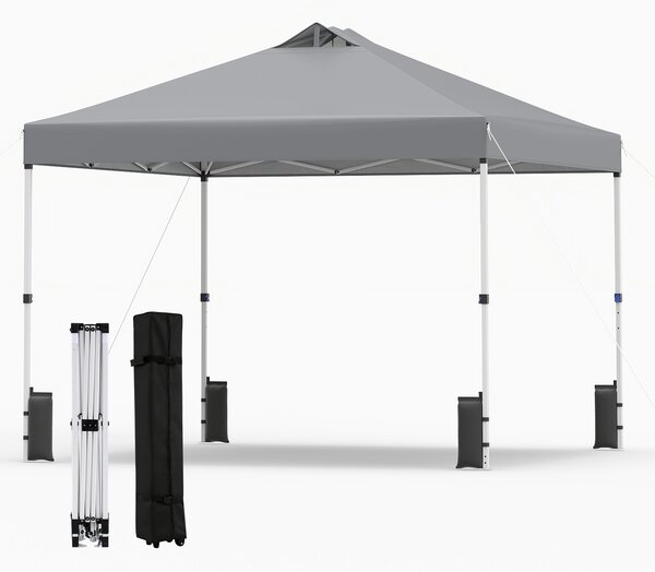 Costway Tenda a gazebo 3x3 m con installazione istantanea e tettuccio argento, Gazebo portatile completo di accessori per campeggio ed eventi Grigio