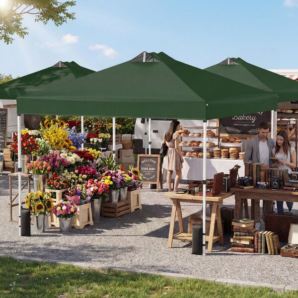 Costway Tenda a gazebo 3x3 m con installazione istantanea e tettuccio argento, Gazebo portatile completo di accessori per campeggio ed eventi Verde