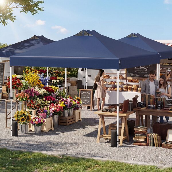 Costway Tenda a gazebo 3x3 m con installazione istantanea e tettuccio argento, Gazebo portatile completo di accessori per campeggio ed eventi Blu