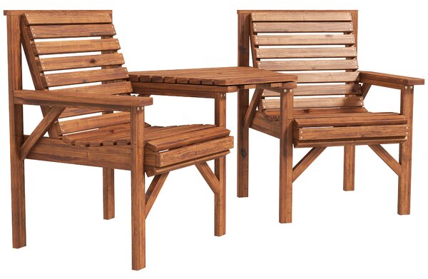 Outsunny Set bistro 3 pezzi in legno resistente alle intemperie Set mobili da giardino con design a doghe foro per ombrellone Carbonizzato | Aosom Italy