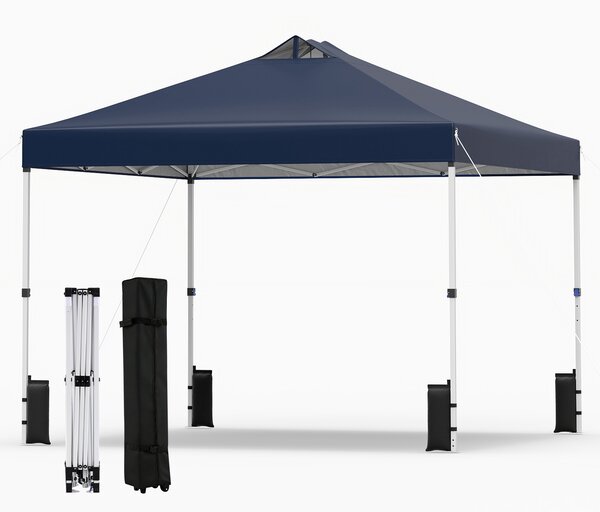 Costway Tenda a gazebo 3x3 m con installazione istantanea e tettuccio argento, Gazebo portatile completo di accessori per campeggio ed eventi Blu