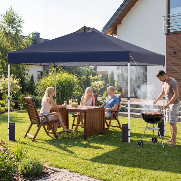 Costway Tenda a gazebo 3x3 m con installazione istantanea e tettuccio argento, Gazebo portatile completo di accessori per campeggio ed eventi Blu