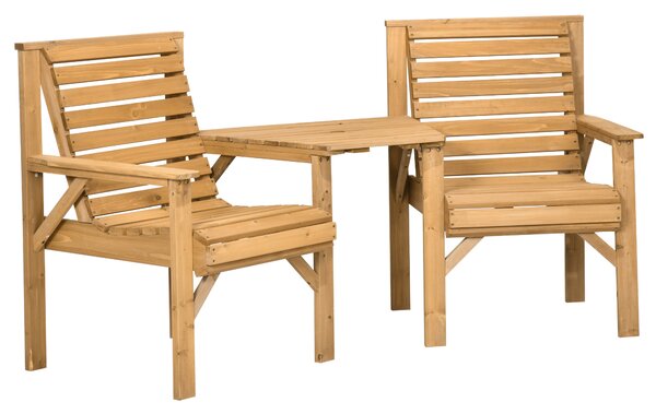 Outsunny Set bistro 3 pezzi in legno resistente alle intemperie con design a lamelle e foro per ombrellone Marrone | Aosom Italy
