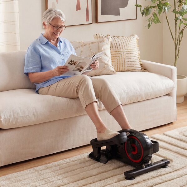 Costway Ellittica da casa con display e resistenza magnetica regolabile, Ellittica sotto scrivania salvaspazio per riabilitazione e cardio Rosso