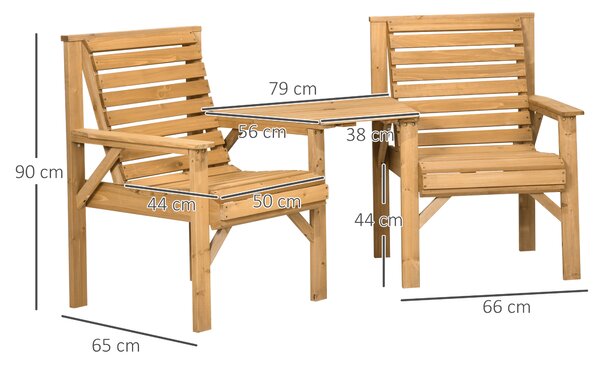 Outsunny Set bistro 3 pezzi in legno resistente alle intemperie con design a lamelle e foro per ombrellone Marrone | Aosom Italy