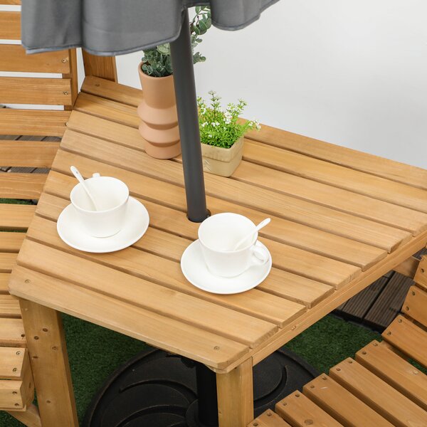 Outsunny Set bistro 3 pezzi in legno resistente alle intemperie con design a lamelle e foro per ombrellone Marrone | Aosom Italy