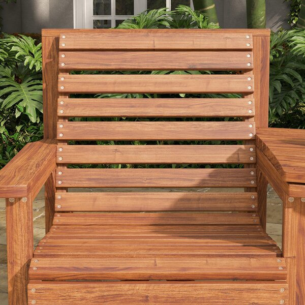 Outsunny Set bistro 3 pezzi in legno resistente alle intemperie Set mobili da giardino con design a doghe foro per ombrellone Carbonizzato | Aosom Italy