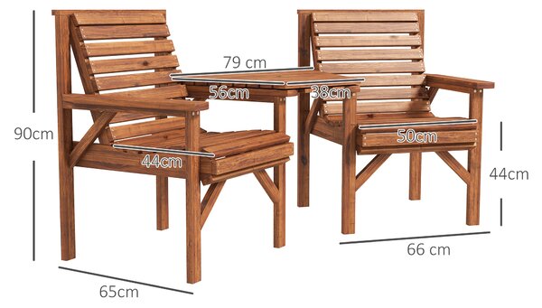 Outsunny Set bistro 3 pezzi in legno resistente alle intemperie Set mobili da giardino con design a doghe foro per ombrellone Carbonizzato | Aosom Italy