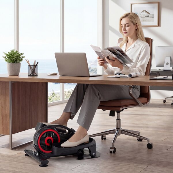 Costway Ellittica da casa con display e resistenza magnetica regolabile, Ellittica sotto scrivania salvaspazio per riabilitazione e cardio Rosso