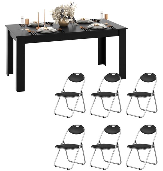 Costway Tavolo da pranzo rettangolare e set sedie pieghevoli da interno 6 pezzi, Tavolo moderno sala da pranzo e sedie in metallo con piedini antiscivolo