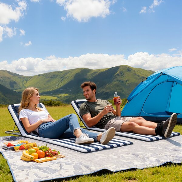 Outsunny Sdraio pieghevole Lettino da giardino con cuscino Sedia reclinabile con schienale regolabile in 5 posizioni Borsa da trasporto Blu | Aosom Italy