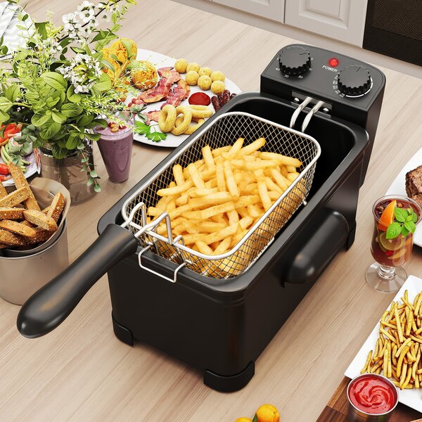 Costway Friggitrice professionale elettrica da 3 l e 1700w con cestello estraibile, Friggitrice ad olio con timer e termostato regolabile per casa
