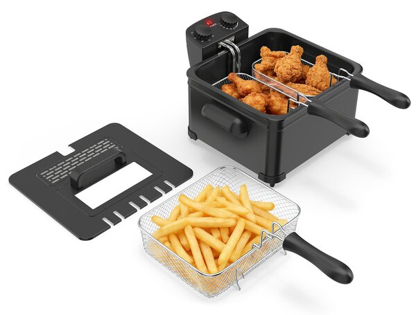 Costway Friggitrice ad olio 5 l con 1 cestello grande e 2 piccoli, Friggitrice elettrica smontabile con protezione dal surriscaldamento 1700 w