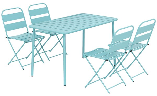 Outsunny Set da Pranzo da Esterno 5 Pezzi, Set da Giardino per 4 Persone con Piano a Doghe e Sedie Pieghevoli, Verde Chiaro | Aosom Italy