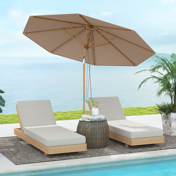 Costway Ombrellone per giardino con inclinazione parte superiore ventilata, Parasole esterno bambù 280 cm spiaggia e bordo piscina Kakhi