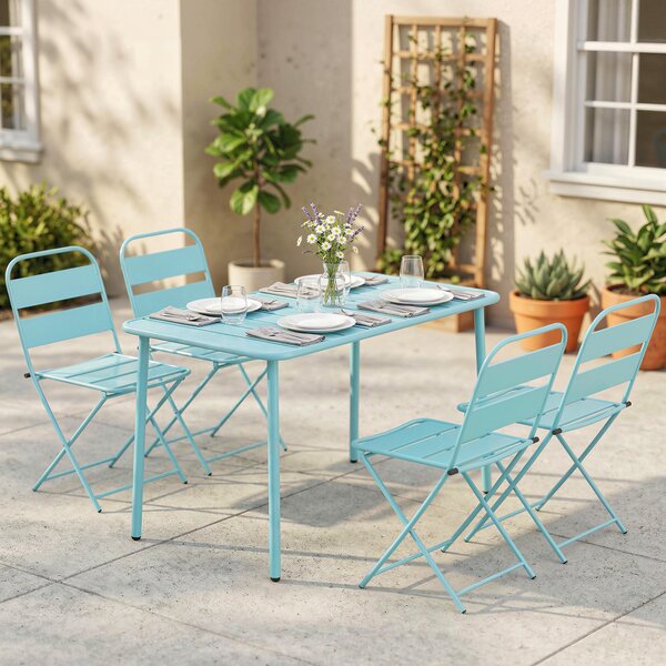 Outsunny Set da Pranzo da Esterno 5 Pezzi, Set da Giardino per 4 Persone con Piano a Doghe e Sedie Pieghevoli, Verde Chiaro | Aosom Italy