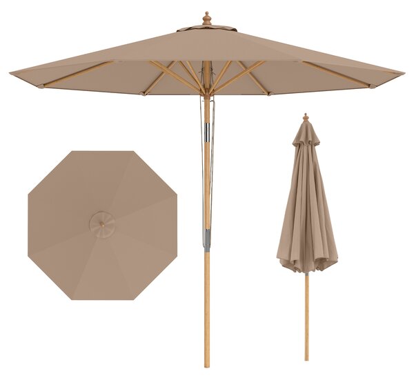 Costway Ombrellone per giardino con inclinazione parte superiore ventilata, Parasole esterno bambù 280 cm spiaggia e bordo piscina Kakhi