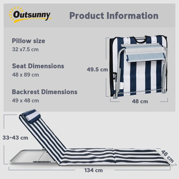 Outsunny Sdraio pieghevole Lettino da giardino con cuscino Sedia reclinabile con schienale regolabile in 5 posizioni Borsa da trasporto Blu | Aosom Italy