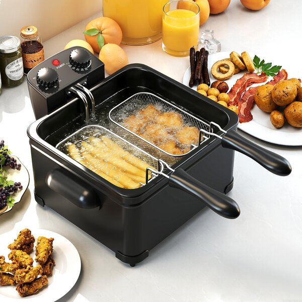 Costway Friggitrice ad olio 5 l con 1 cestello grande e 2 piccoli, Friggitrice elettrica smontabile con protezione dal surriscaldamento 1700 w