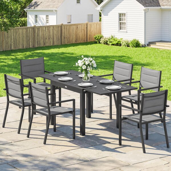 Outsunny Set Pranzo Esterni 7 Pezzi, Tavolo e Sedie in Alluminio per 6 Persone. | Aosom Italy