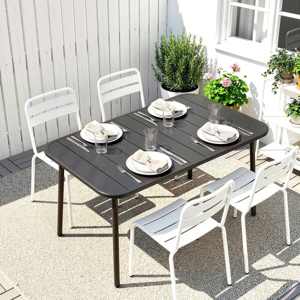 Outsunny Tavolo da Pranzo da Giardino Rettangolare 120x70x72 cm in Acciaio con Piano a Doghe per 4 Persone Grigio | Aosom Italy